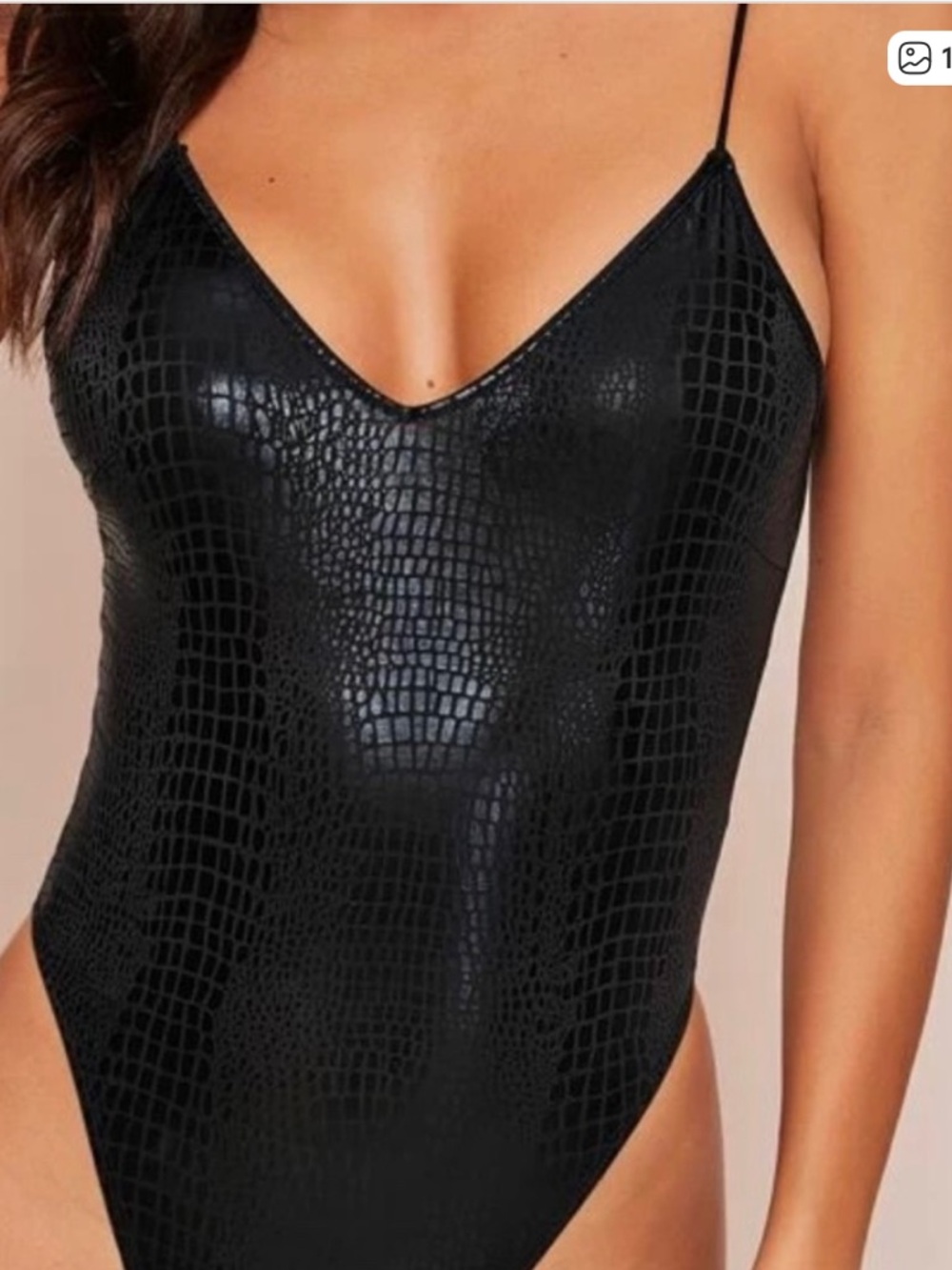 SHEIN Black Croc-Print V-Neck Bodysuit